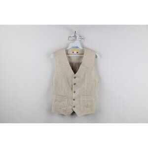 Vintage 70s Streetwear Mens Medium Distressed Linen Buckle Back Suit Vest USA
